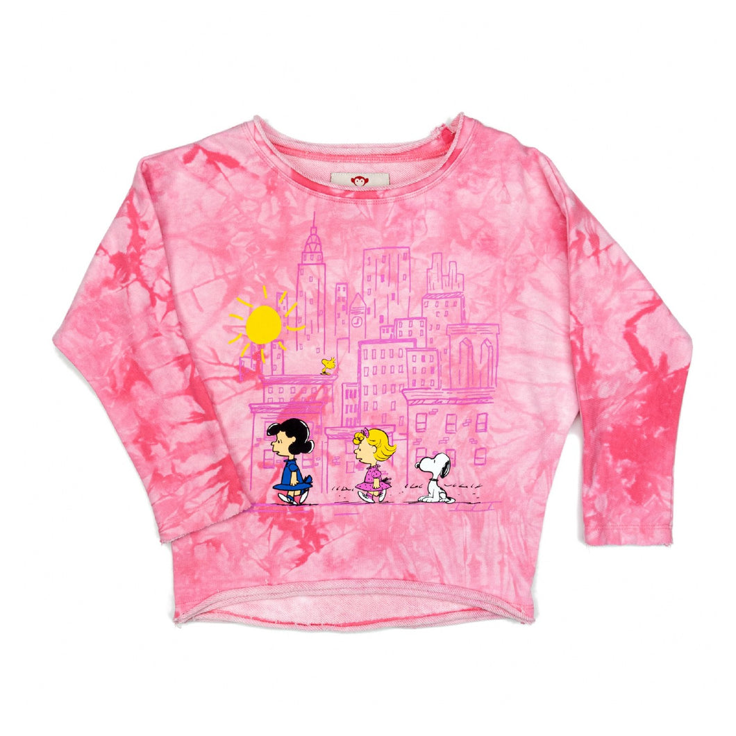 Peanuts Slouchy Sweatshirt - Light Pink Tie Dye