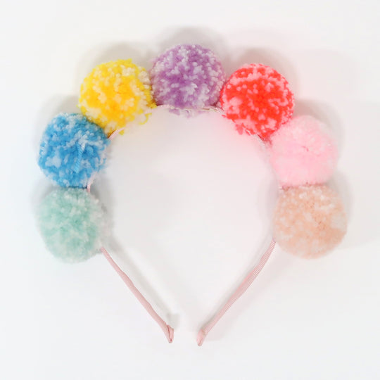 Rainbow Pompom Headband