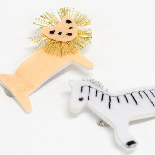 Zebra & Lion Felt Hair Clips (x 2)